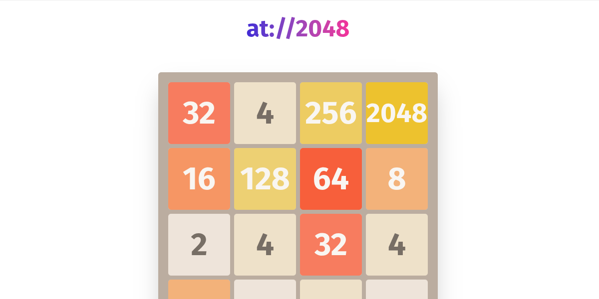 Picture of a game of 2048 with the text at://2048 above it